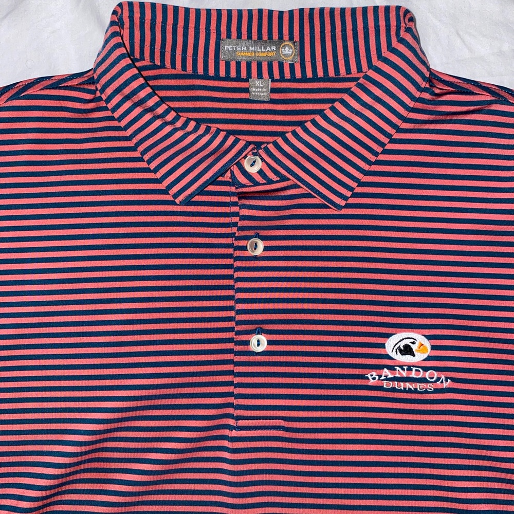 Peter Millar Red and Blue Striped Polo Shirt